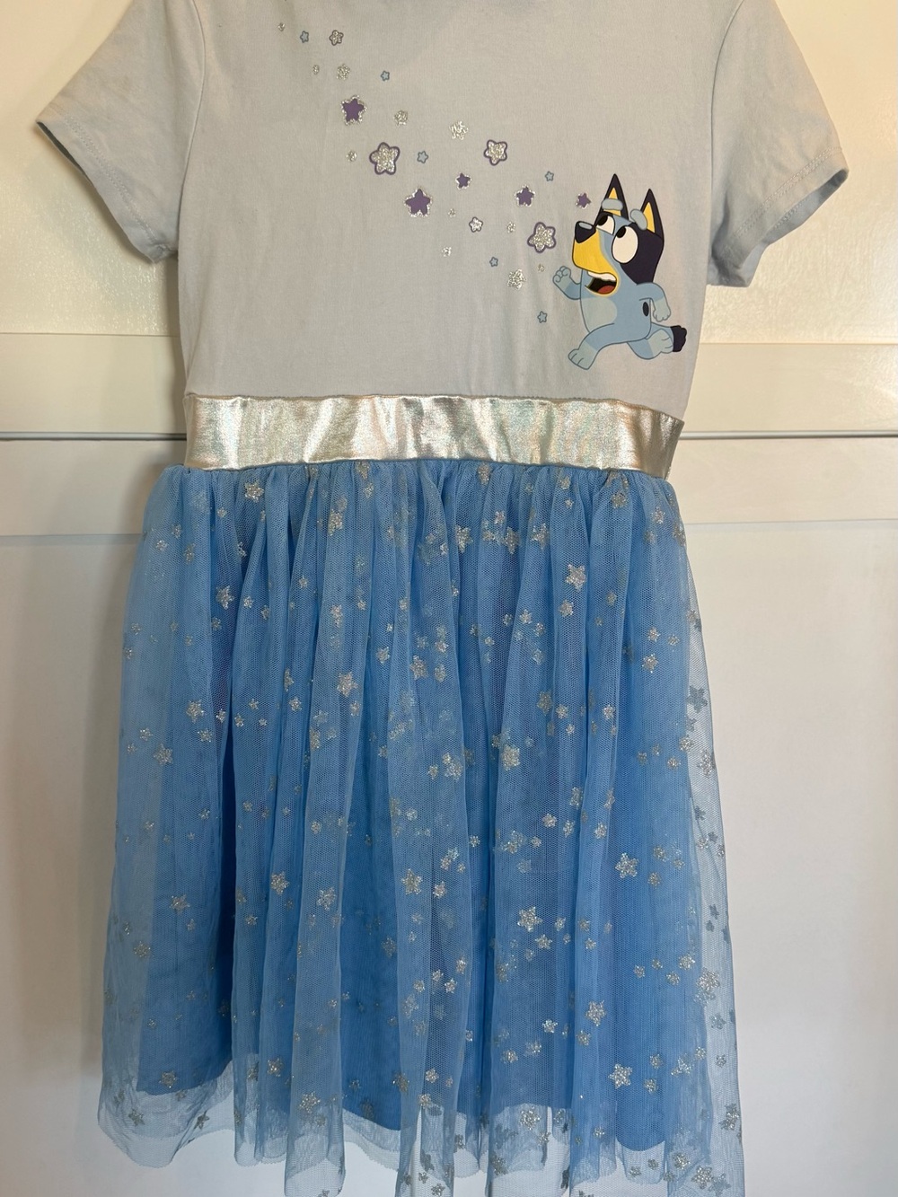 Bluey Girls Blue Star Tulle Dress with Character Print, 6/7